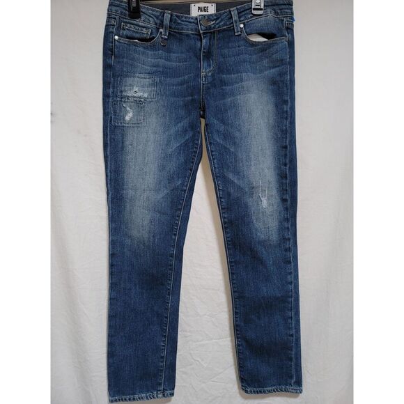 Paige Sz 29 Skyline Ankle Peg Jeans Medium Wash Distressed Low-rise - Picture 2 of 14